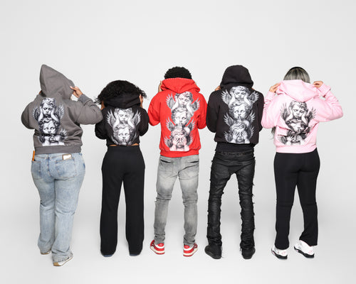 ‘Hear, speak, see no evil’ rhinestone hoodie